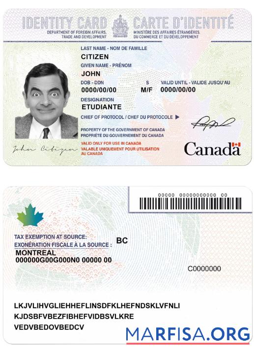 Printable Canada Identity Card template